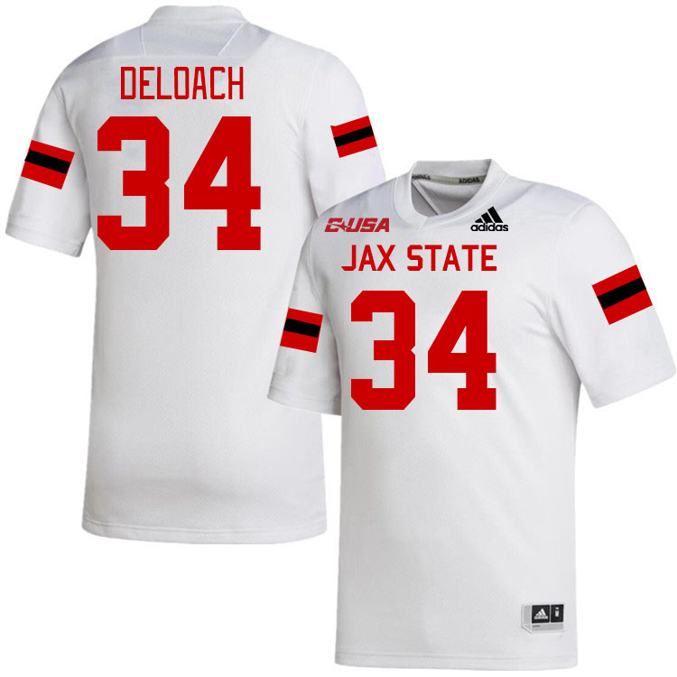 #34 Dajwon DeLoach Jacksonville State Gamecocks College Football Jerseys Stitched-White